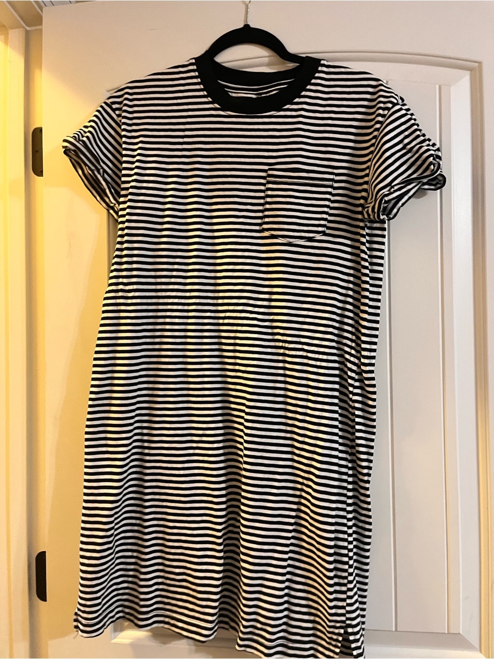 Women’s Time and Tru Black and White Striped Pocket Tee Dress